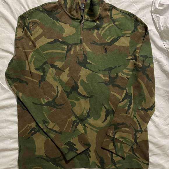 Polo Ralph Lauren Sweater Army Green Camo Camouflage 1/4 Zip - Picture 2 of 10